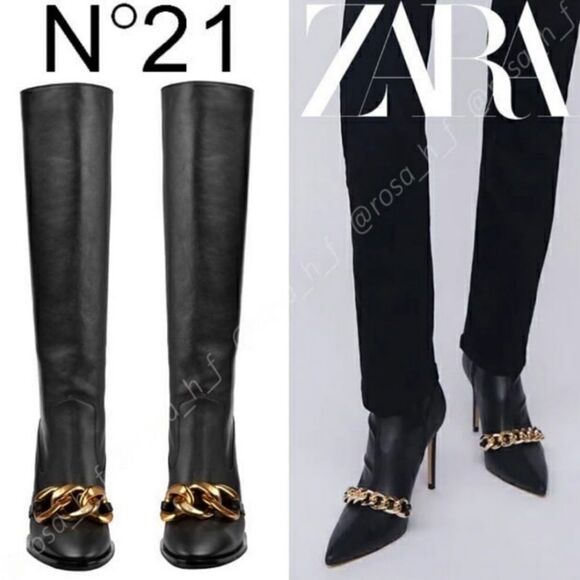 ZARA CHAIN HIGH HEEL ANKLE BOOTS - Picture 10 of 15